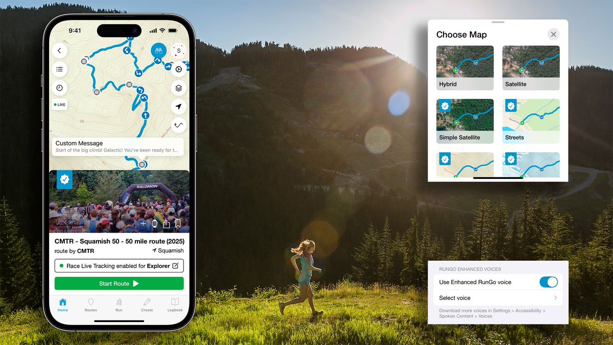 Exciting app update is live on the App Store!

More map layers! For both free and Premium users. New Premium map layers include topo, 3D, winter terrain &amp; more trails

New enhanced voices as your RunGo voice

Improved audio features for partners

And more!