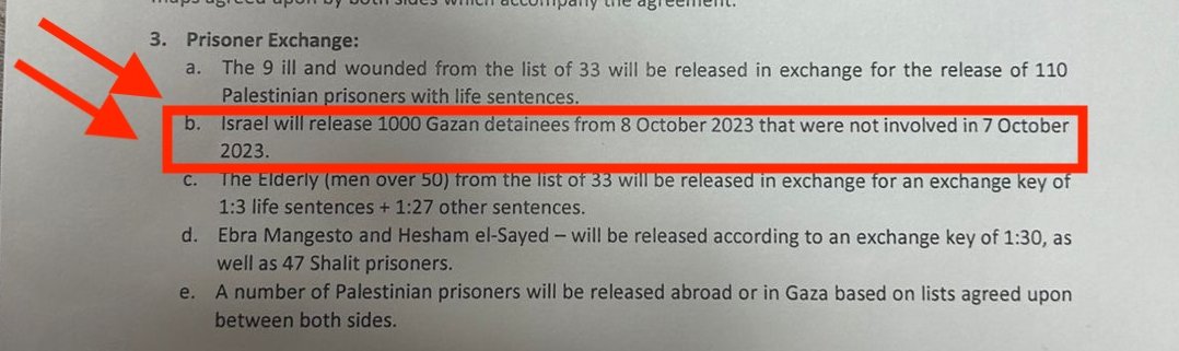 muhammadshehad2's tweet photo. Stop calling Palestinian captives "prisoners"

Israel is clearly stating in the ceasefire/swap deal text that it's been mass kidnapping (as a bargaining chip) Gazans who NEVER took part in Oct 7

They held them as mere leverage in negotiations &amp; will now release 1,000 of them! https://t.co/eEg8t9radR