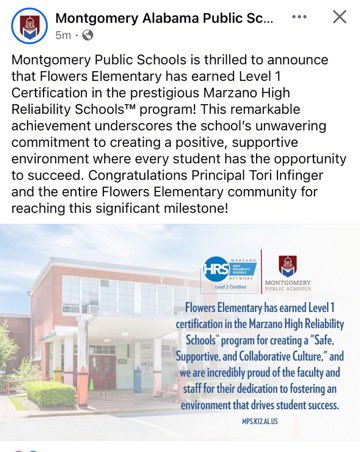 We are very excited to share that our school has achieved Level 1 Certification with <a href="/MarzanoResource/">Marzano Resources</a> and we truly appreciate our FES Team and Families continuing to support our school improvement journey! We are Growing Our Greatness at FES! 💚🎓