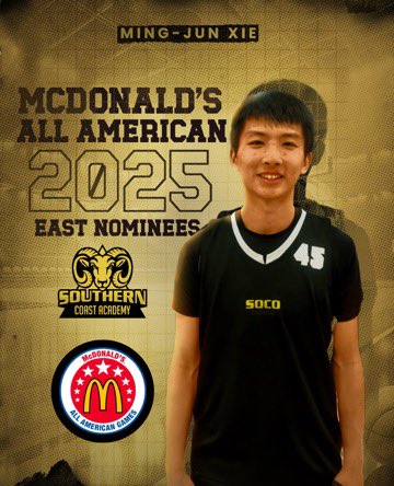 SoCoastAcad's tweet photo. Congratulations to our very own 2025 6’4” G Ming-Jun Xie (@Ming_Xie1111 ) on his nomination for the prestigious McDonald’s All American game (@McDAAG)! 🍔

🐏 #RamThrough
@coachrobcampman https://t.co/R7u7nOMWrr