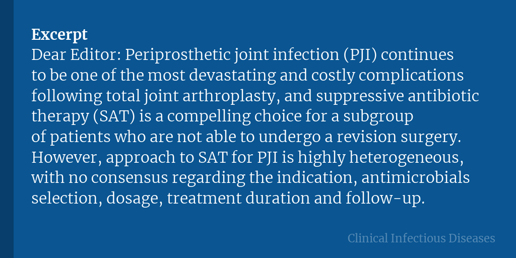 The Application of Suppressive Antibiotic Therapy for Implant-Related Infection

✅ Just Accepted
🔗 bit.ly/3Wj23lI