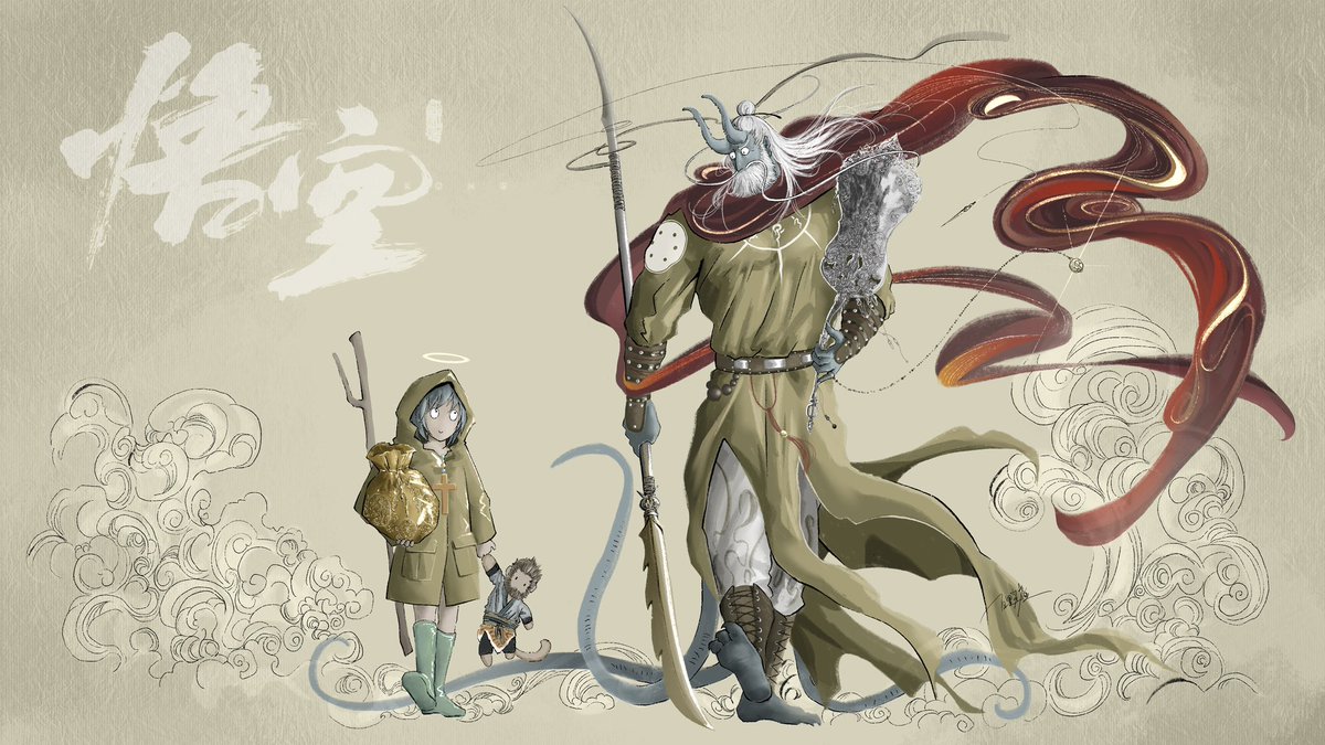 billywoox's tweet photo. #blackmythwukong “Why do they call you little yellow loong? You are 3 meters tall and you are actually blue.” “I have no idea.” “What are these you are carrying?” “A cape, a pearl, a needle, a fan and a bag.” “Interesting… we look very same, are you my dad?”“I don’t think so…” https://t.co/bhjjotmOdg