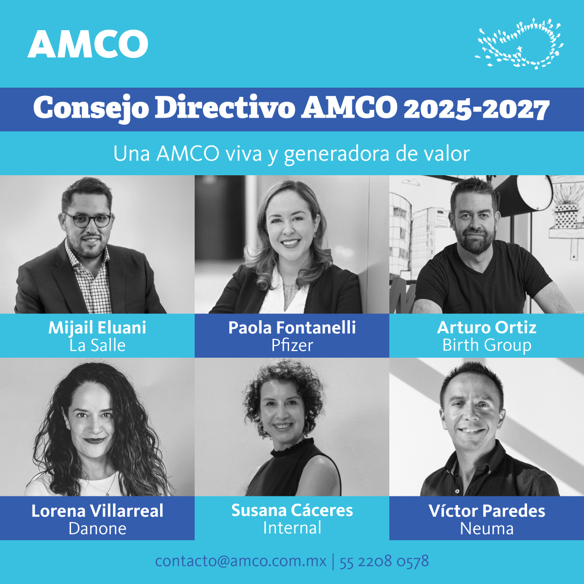 NUEVO CONSEJO DIRECTIVO
Ellos son los integrantes del actual Consejo Directivo en <a href="/AMCOMexico/">AMCO México</a> para el periodo 2025-2027.
Su enfoque: 
1. Sostenibilidad y viabilidad para el futuro.
2. Incidencia profesional y reposicionamiento.
3. Una AMCO viva y generadora de valor.
