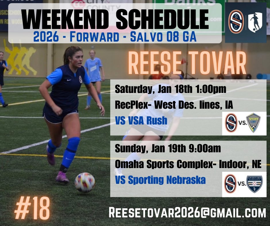 Here is my weekend schedule for our games this weekend in Des Moines and Omaha! First games of 2025!! Let’s go!!! <a href="/salvo08GA/">Salvo 08 GA</a> <a href="/SalvoSCGA/">Salvo Girls Academy</a> <a href="/GAcademyLeague/">Girls Academy</a> <a href="/ImYouthSoccer/">ECNL/GA/Recruiting/College Soccer</a>