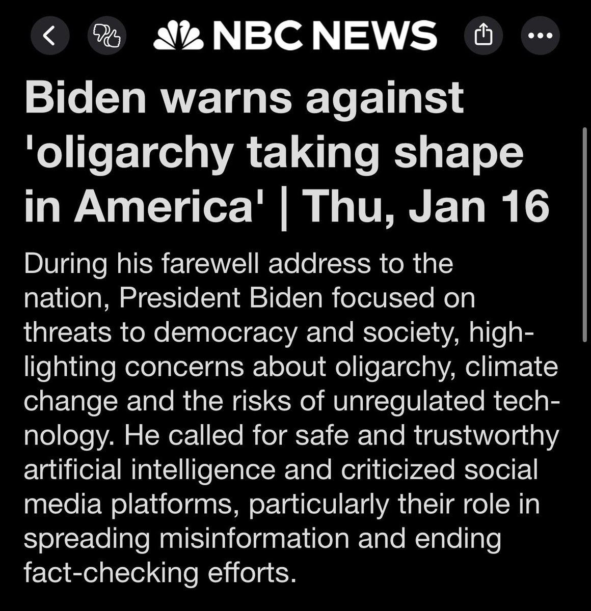 Joe Biden, whose campaign was fueled by billionaires to stop Bernie Sanders, is warning about oligarchy lmfao