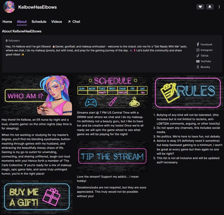 kelbowhaselbows's tweet photo. Check it out!
My twitch page is set up and ready to go. I can’t believe how quickly it’s coming! 😱
Head over to my page and hit that follow button so you can get notified when I go live!
Debut stream Feb. 4th @ 7pm CT
#CarbCollective #streamerdebut
https://t.co/mc3j1ED9uo https://t.co/ZpwRBmBSfT