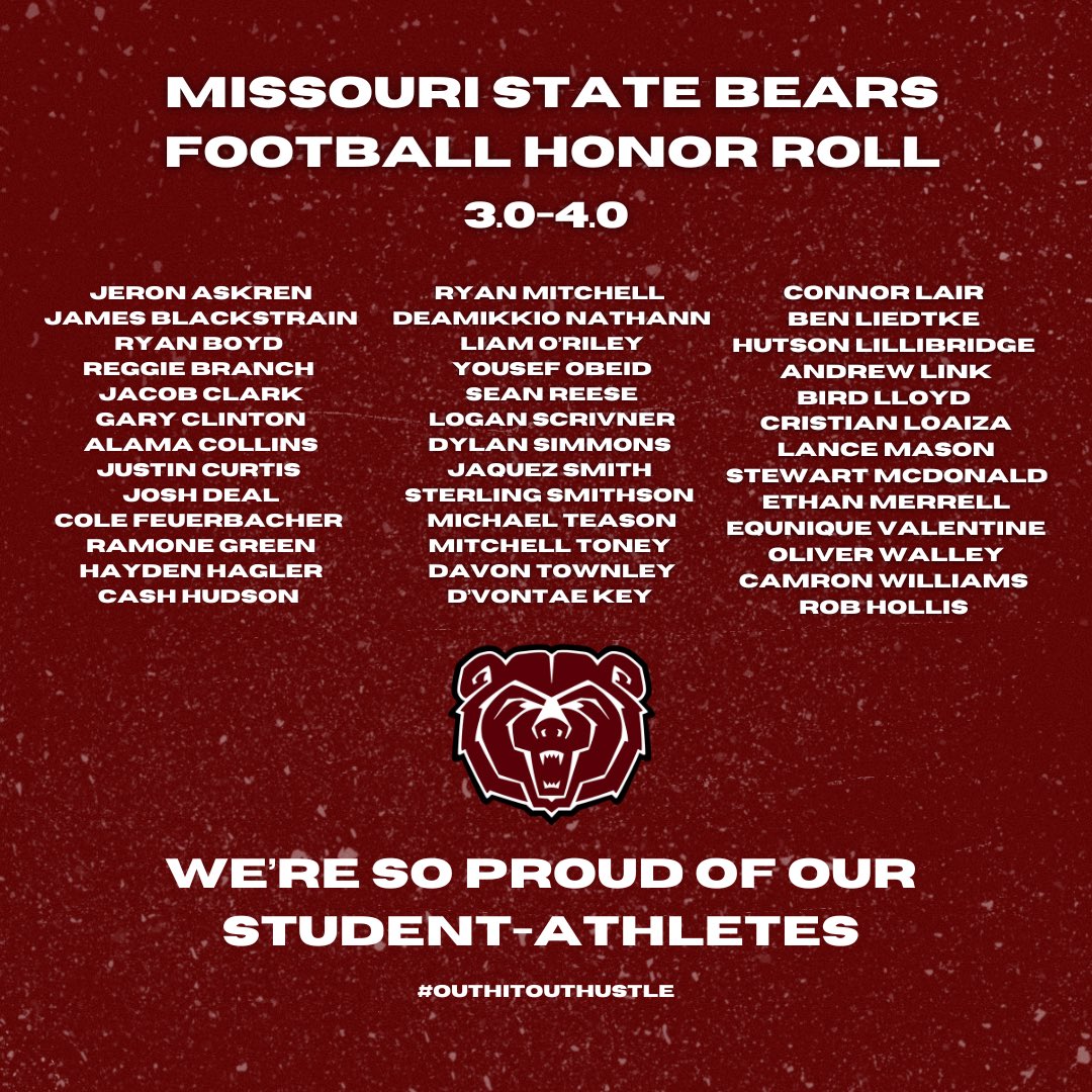 MoStateFootball's tweet image. Working hard on and off the field! 🏈📚

 #HonorRoll #StudentAthletes #OutHitOutHustle