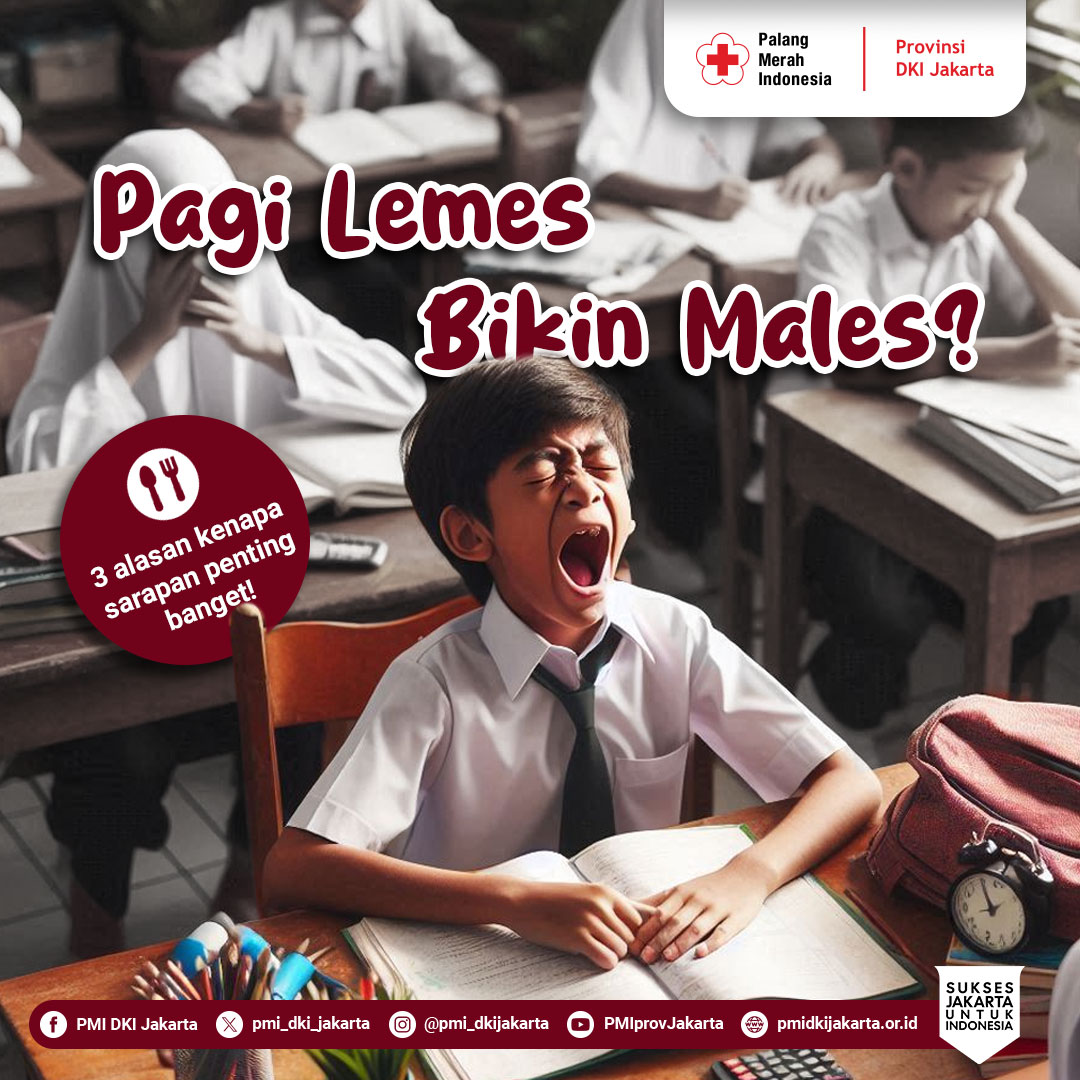 PMI_DKI_Jakarta's tweet image. Hayooo siapa yang suka lemas di pagi hari? 🙋‍♀️🙋‍♂️
Belum sarapan mungkin, tuh....
Yuk, coba swipe halamannya biar tau 3 alasan kenapa sarapan itu penting!
#sobatPMI komen dong menu sarapan favoritnya apa nih?