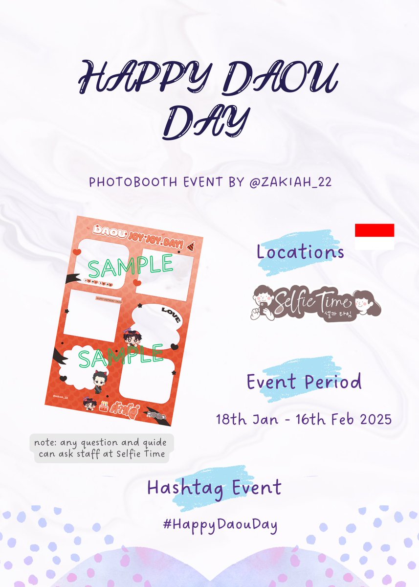 zakiah_22's tweet photo. 𝐇𝐀𝐏𝐏𝐘 𝐃𝐀𝐎𝐔 𝐃𝐀𝐘 𝟐𝟎𝟐𝟓

ℙ𝕒𝕣𝕥 𝟞

Daou @oueiija  Bday Photobooth Event in 🇮🇩
by Dinou & Nubdao Malaysia

🗓️18th Jan - 16th Feb 2025
📍 Selfie Time  @selfietimeid

Capture your moment and kindly tag us on (X) with #HappyDaouDay 

#DaouDayMsia #ต้าห์อู๋ #DAOU #oueiija #蔡有福 #ต้าห์อู๋หอหีบการันต์ #ไดโน่ของต้าห์อู๋ #DAOUJOYJOYDAY2025
