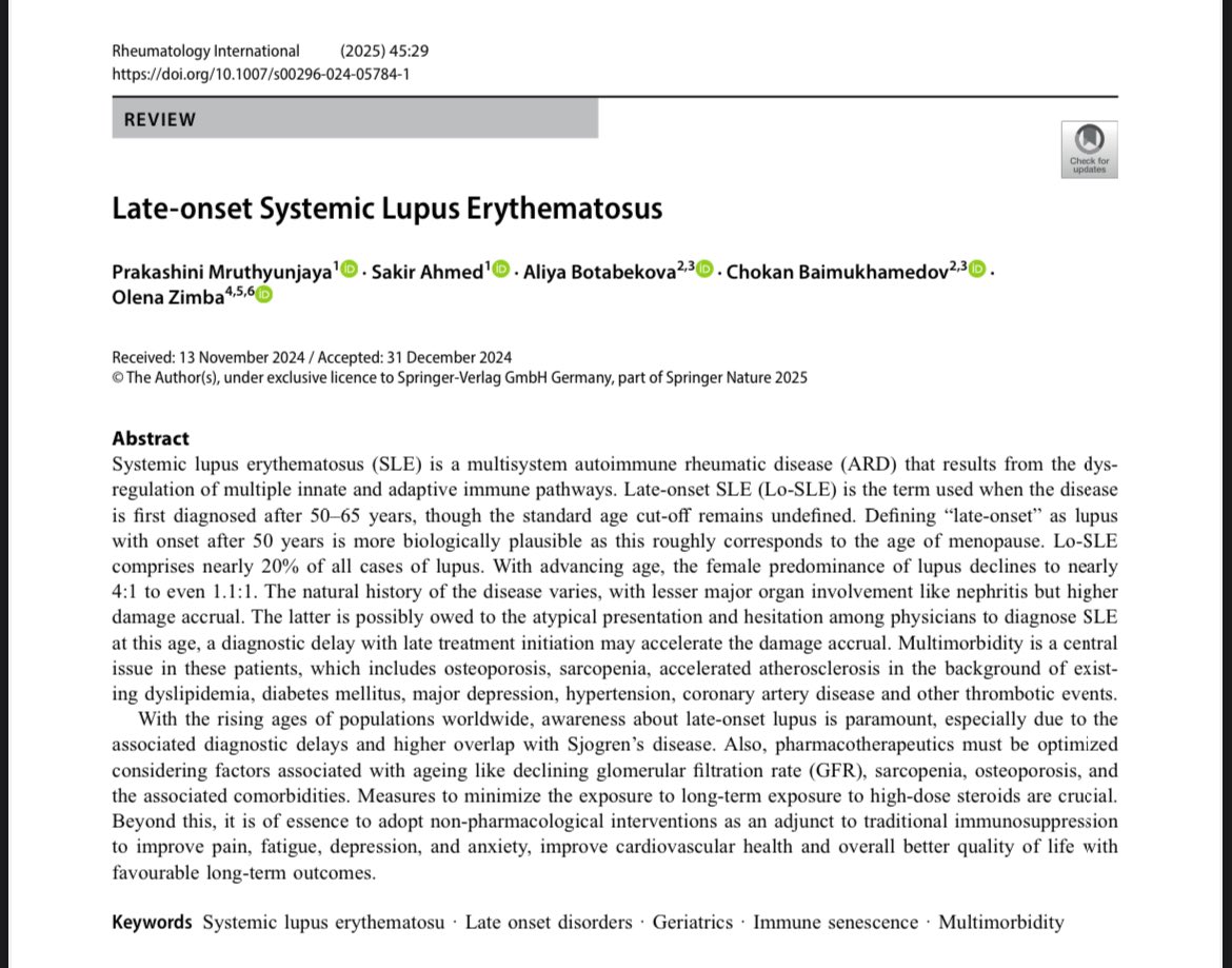 Prakashini (@prakashini_) on Twitter photo Beyond the garden variety lupus, Lo-SLE presents a nuanced and understudied phenotype.
Here, we delve into the distinct characteristics of this subtype.
<a href="/sakir_rheum/">Sakir Ahmed</a> <a href="/ArmenYuri/">Armen Yuri Gasparyan</a> <a href="/OlenaZimba/">Olena Zimba</a>
#Rheumtwitter #lupus
link.springer.com/article/10.100… Beyond the garden variety lupus, Lo-SLE presents a nuanced and understudied phenotype.
Here, we delve into the distinct characteristics of this subtype.
<a href="/sakir_rheum/">Sakir Ahmed</a> <a href="/ArmenYuri/">Armen Yuri Gasparyan</a> <a href="/OlenaZimba/">Olena Zimba</a>
#Rheumtwitter #lupus
link.springer.com/article/10.100…