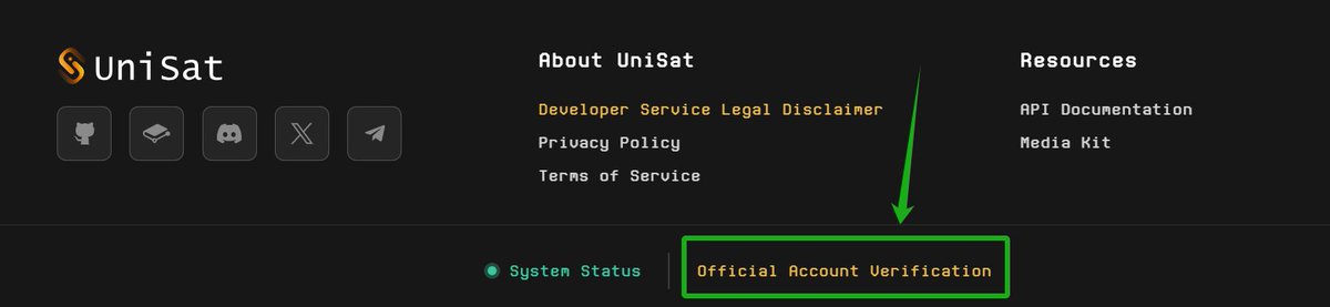 unisat_wallet's tweet photo. UniSat Official Verification Page is now live as well! 🔰 You can find the Official Account Verification Page at the bottom of our website homepage to verify UniSat team members. ⚠

Always confirm the identity of anyone claiming to represent UniSat—especially before discussing WL spots or conducting transactions.

Stay safe and vigilant! 🚨