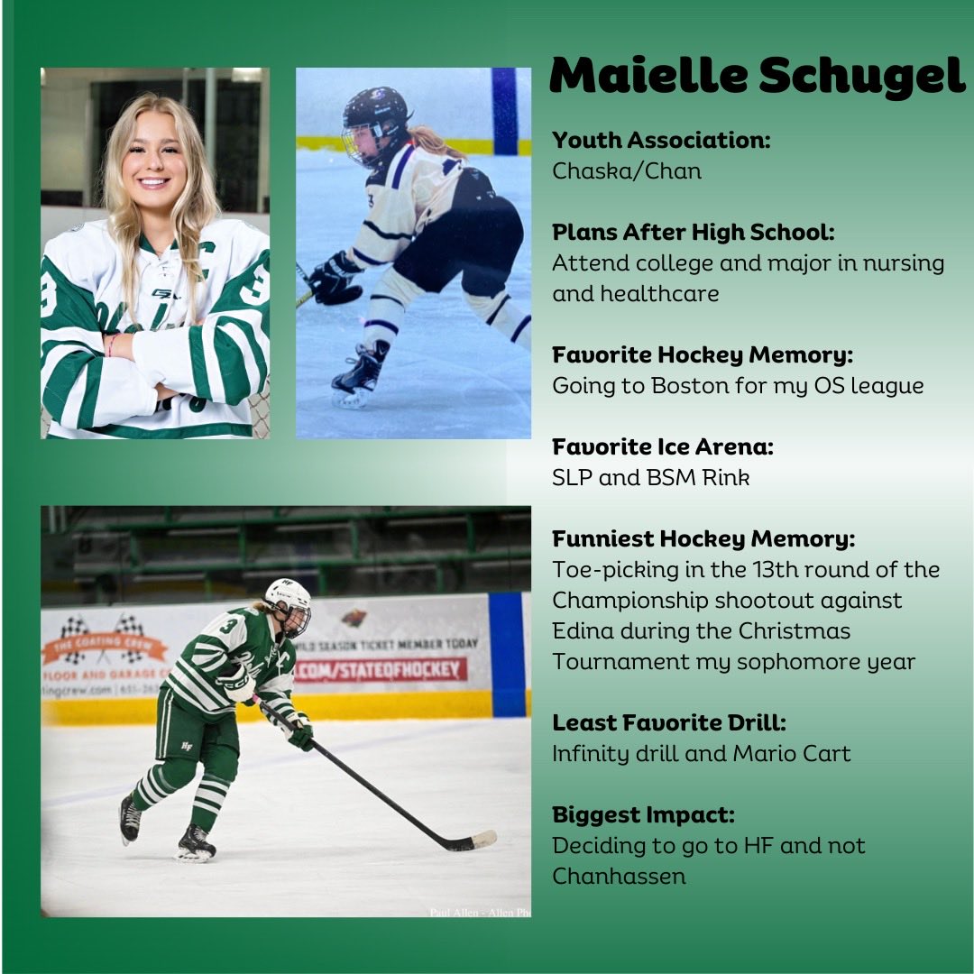 HFgirlshockey's tweet photo. Our first senior up is Maielle Schugel! What an incredible 4 years it’s been getting to know you kiddo and watch you grow into an incredible young woman that has so much to offer the world. Thanks for everything you’ve given to me and the program Schugs! 🔥#alwaysfire https://t.co/tGDI2dfDB7