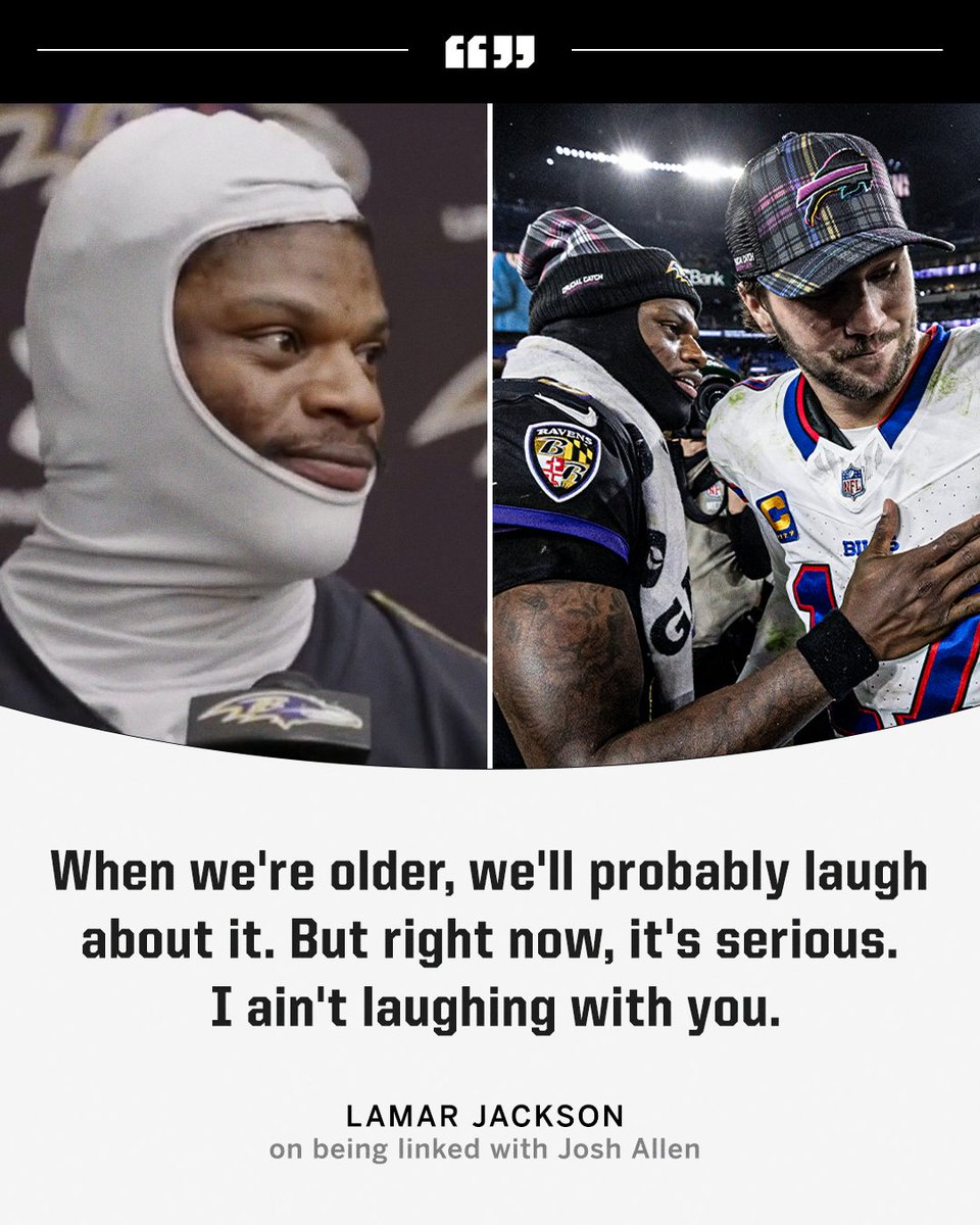SportsCenter's tweet image. Lamar Jackson ahead of his playoff matchup vs. Josh Allen this weekend 😅