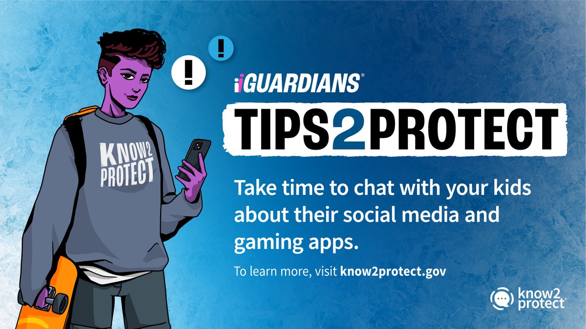 Know2Protect's tweet photo. It’s time for #Tips2Protect! #iGuardian Penny Peace says to take time to chat with your kids about their social media and gaming apps. Ask who they're connecting with and how they're feeling online–it can help keep their digital space safe and cozy this winter!
#WinterWebWisdom https://t.co/arya0gUJ93