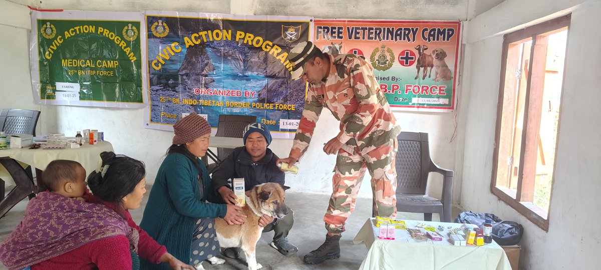 ITBP_official's tweet image. 25 Bn #ITBP, Tezu, Arunachal Pradesh, conducted free medical/veterinary camps and distributed solar lamps, seeds and tools in 10 vibrant villages— Changwanti, Kheyong, Samdul, Musai, Krowti, Dhanwari etc. under the Civic Action Programme (10-15 Jan 2025).
#HIMVEERS