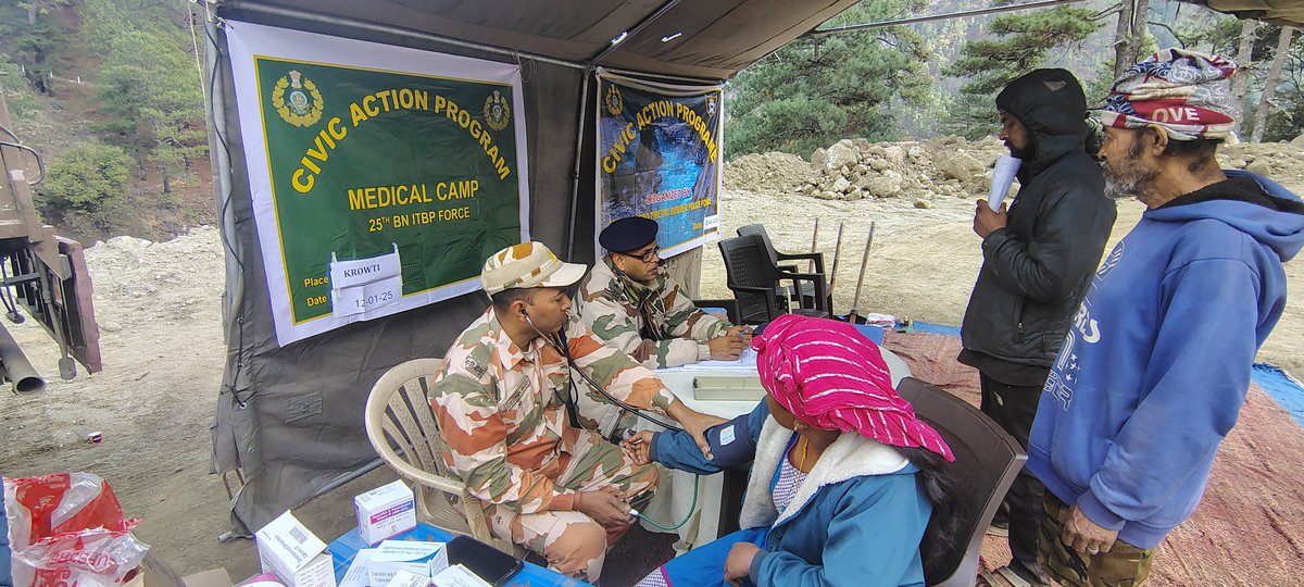 ITBP_official's tweet image. 25 Bn #ITBP, Tezu, Arunachal Pradesh, conducted free medical/veterinary camps and distributed solar lamps, seeds and tools in 10 vibrant villages— Changwanti, Kheyong, Samdul, Musai, Krowti, Dhanwari etc. under the Civic Action Programme (10-15 Jan 2025).
#HIMVEERS
