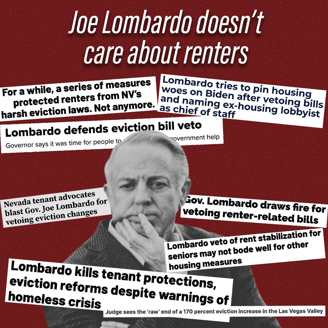 makeroadactNV's tweet image. Lombardo could have helped solve the housing crisis by signing bills that would have protected renters. Instead, he vetoed those bills, gave $380 million to the A’s, and then fundraised millions for himself all of 2024.
nevadacurrent.com/2023/06/19/lom…