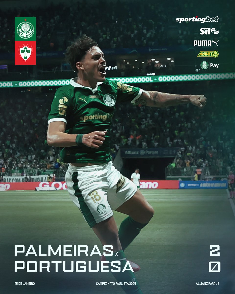 Palmeiras's tweet photo. A TEMPORADA COMEÇANDO DO JEITO QUE A GENTE GOSTA: COM A FAMÍLIA REUNIDA E OS PRIMEIROS 3️⃣ PONTOS! ✅

🏆 Palmeiras 2x0 Portuguesa
⚽ Mauricio (2x)

#AvantiPalestra #PALxPOR https://t.co/gvbgUqB1Zn
