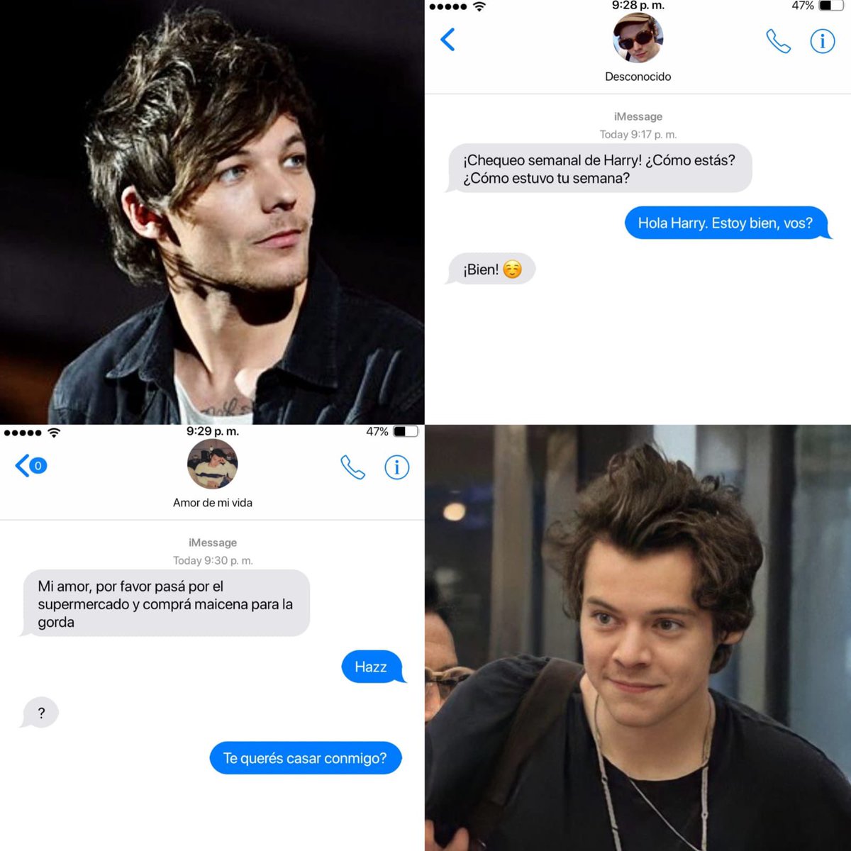 dautinglou's tweet photo. Os Larry || @/louixlv99 

“¡Chequeo semanal de Harry! ¿Cómo estás? ¿Cómo estuvo tu semana?”

Donde Harry le escribe todos los domingos a sus amigos, preguntando cómo están.

o 

Donde Louis está preocupado por no haber recibido su mensaje favorito en dos semanas. https://t.co/Sz84Nc9aZn