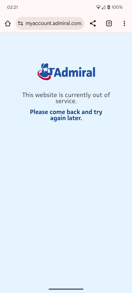 jumjar1's tweet photo. @AdmiralUK appalling service from Admiral Insurance. Website &amp; App ‘my account’ section has been down for AGES. I need to access my documents
. WHEN will this be fixed?! https://t.co/KnOaHedaJj
