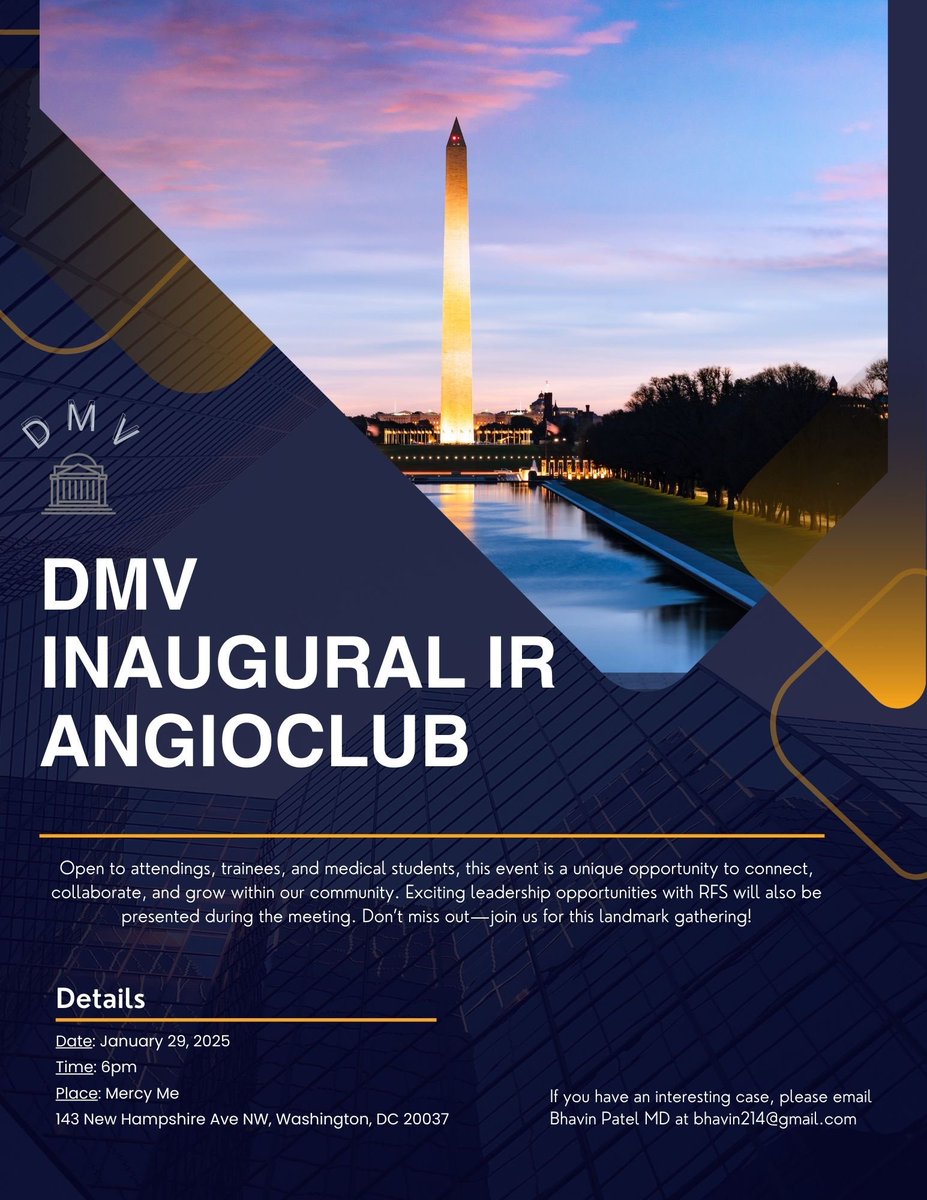 Neil K Jain (@digitalangio) on Twitter photo Join us for the Inaugural DMV IR AngioClub on Jan 29 at 6pm!
<a href="/Georgetown_IR/">Medstar Georgetown IR</a> <a href="/GWU_VIR/">GW VIR</a> <a href="/JohnsHopkinsIR/">Johns Hopkins IR</a> <a href="/AlexCVIR/">Alexandria CVIR</a> <a href="/SIRspecialists/">Society of Interventional Radiology</a> <a href="/SIR_ECS/">SIR ECS</a> <a href="/SIRRFS/">SIR RFS</a> <a href="/ec2904/">Emil Cohen</a> <a href="/ACRRFS/">ACR RFS</a> Join us for the Inaugural DMV IR AngioClub on Jan 29 at 6pm!
<a href="/Georgetown_IR/">Medstar Georgetown IR</a> <a href="/GWU_VIR/">GW VIR</a> <a href="/JohnsHopkinsIR/">Johns Hopkins IR</a> <a href="/AlexCVIR/">Alexandria CVIR</a> <a href="/SIRspecialists/">Society of Interventional Radiology</a> <a href="/SIR_ECS/">SIR ECS</a> <a href="/SIRRFS/">SIR RFS</a> <a href="/ec2904/">Emil Cohen</a> <a href="/ACRRFS/">ACR RFS</a>