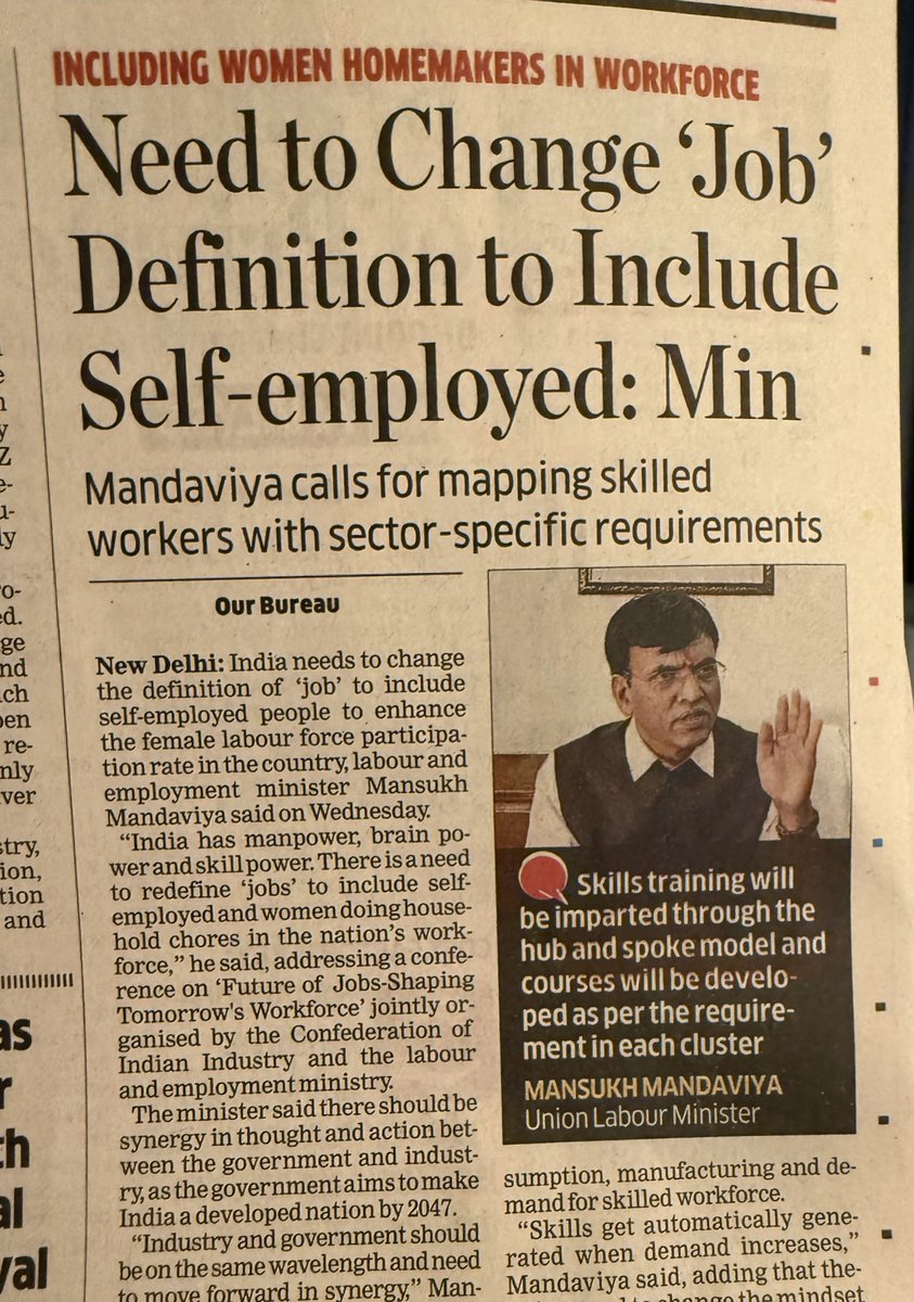 veenavenugopal's tweet photo. The government’s answer to rising unemployment? Counting housewives as “self employed”. https://t.co/EA81Oc5bP3
