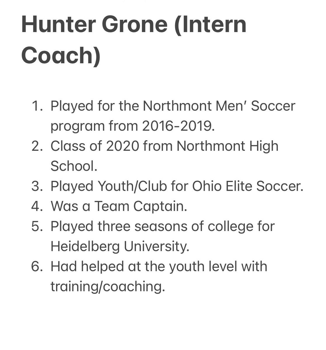 northmont_s's tweet photo. We have decided to create a new position on our coaching staff that acts as an intern position. This will give the opportunity to past players in the program the chance to give back/get into coaching. Welcome, 2020 graduate, Hunter Grone! Excited to have you back! Go Bolts!⚡️⚽️ https://t.co/76nTWh2SZM