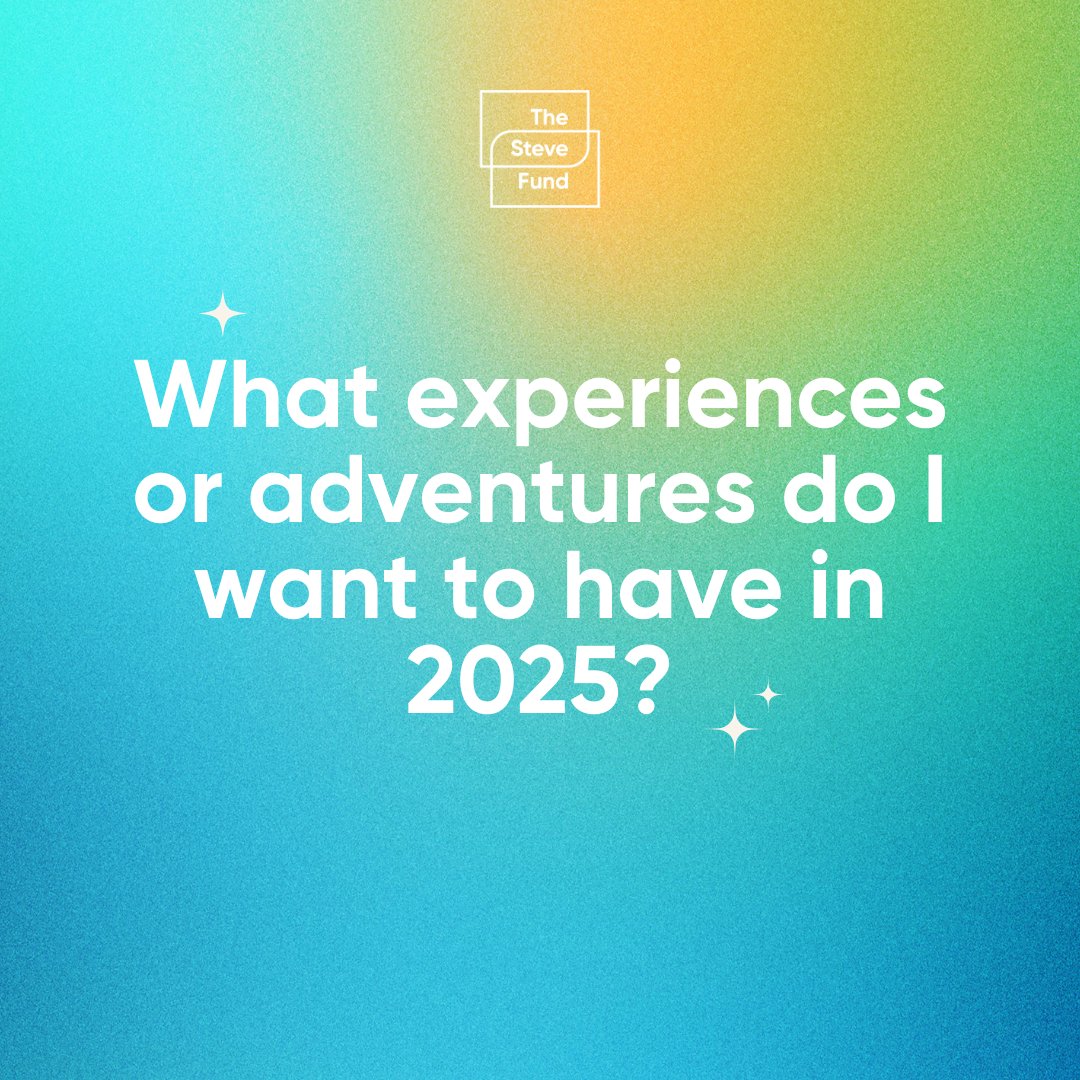 thestevefund's tweet photo. Mental Wellness Awareness Month is a time to reflect and set intentions for 2025. 🌟 Ask yourself:
1️⃣ What new skill will I learn?
2️⃣ What adventures will I pursue?
3️⃣ What belief will I overcome?
4️⃣ How will I feel about myself?

Your growth starts with YOU! 💙 #TheSteveFund https://t.co/r5Lt0nbNOt