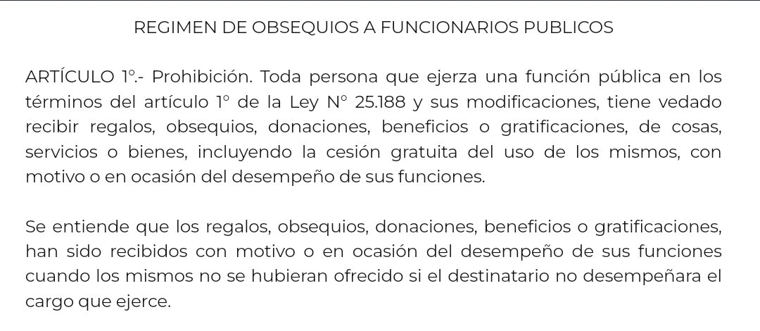 BiondiniCesar's tweet photo. No tenía el dato de que el Premio Génesis (el "Nobel Judío") incluye una dádiva de 1 millón de dólares para Milei. Lisa y llanamente no puede aceptarlo, ni aún cuando diga que lo va a "donar". Claramente es un acto violatorio de la Ley 25.188 y del Decreto 1179/16. Básicamente, se interpreta como una compra o condicionamiento de la voluntad de Milei por parte de una entidad extranjera.