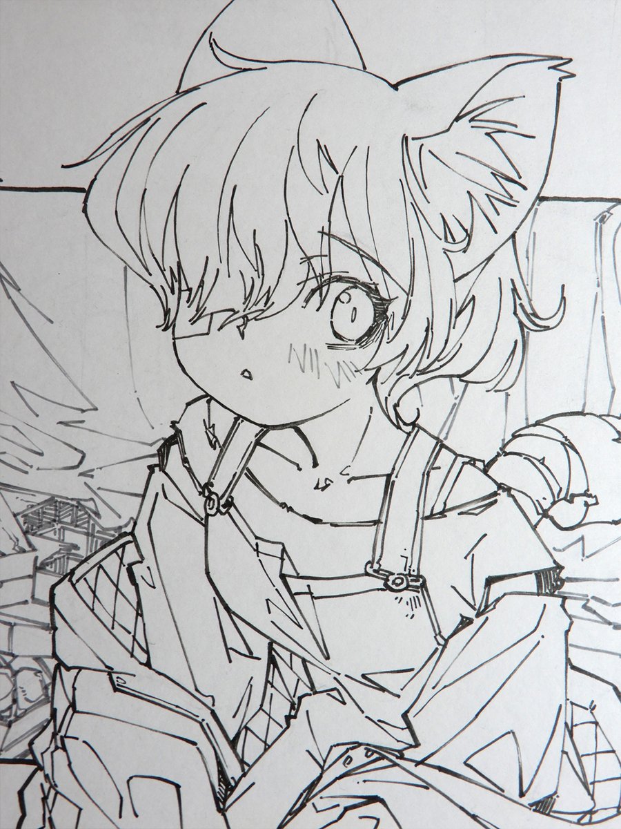 線画。このキャラにちょうど良いペンタッチかも。 