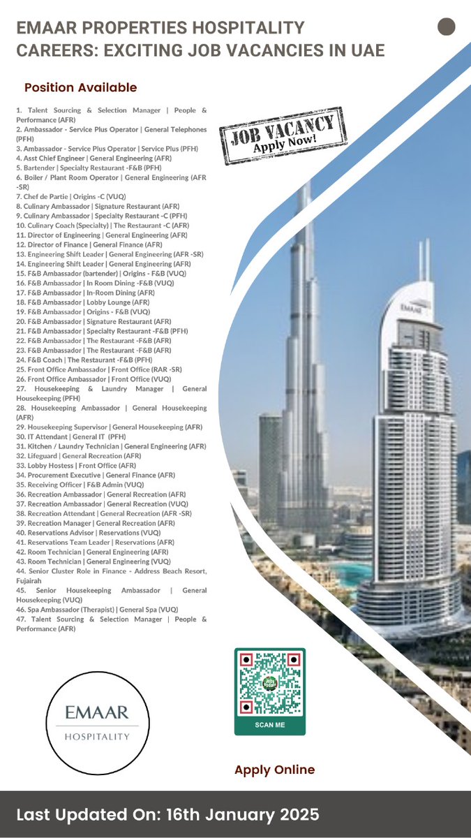 ObimaB's tweet photo. Emaar Properties Hospitality Current Job and Career Opportunities in UAE

Apply Online: https://t.co/C40KRir3FR

#EmaarCareers #HospitalityJobs #UAEHospitality #CareerOpportunities #JoinEmaar https://t.co/IsBGkWQ0Hh