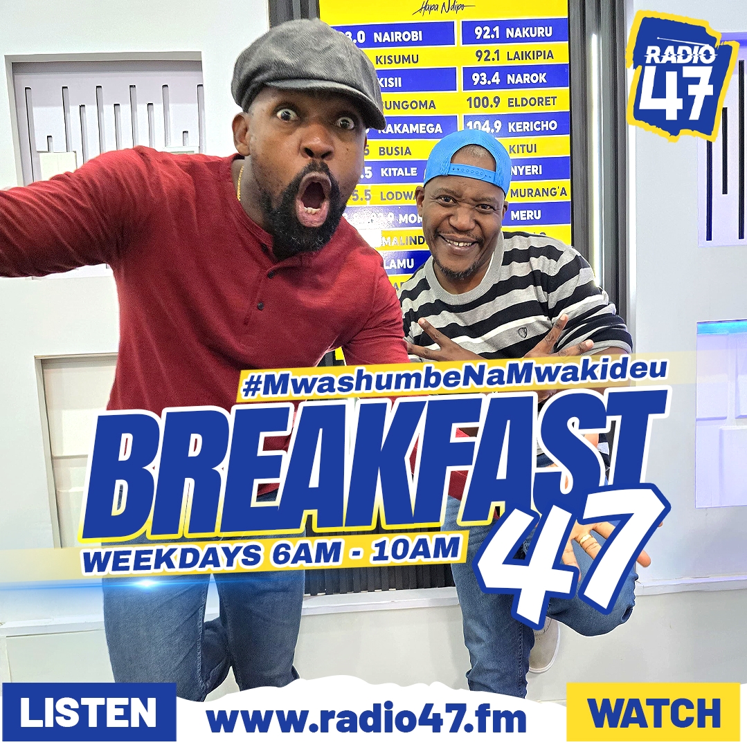 Radio47_Kenya's tweet photo. Goodmorning Kenya.Karibu ndani ya Breakfast47 naye @CaptMwashumbe Unasikiliza ukiwa wapi?
#HapaNdipo #MwasumbeNaMwakideu https://t.co/eaZ5YgD2Oh
