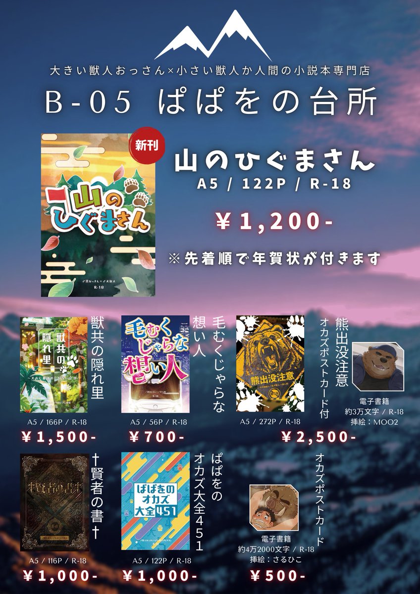 p_p_panda299's tweet photo. 【新刊告知】
2025/1/19(日) #新春けもケット11 スペースB-05「ぱぱをの台所」にて羆おっさん×犬獣人の甘め濃いめな助平小説本「山のひぐまさん」を頒布致します。二泊三日の楽しい山旅？を皆様に体験していただけるようなお話です🐻🐕※先着順で年賀状が付きます

サンプル↓
https://t.co/RS3vLEirPE https://t.co/7pcGNIiNJp