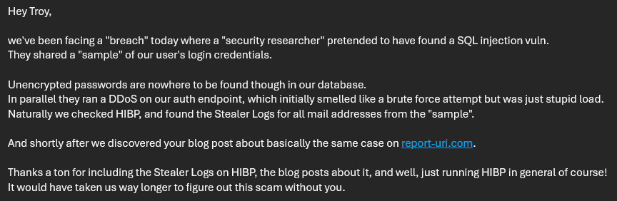troyhunt's tweet photo. I love it when @haveibeenpwned screws over the bad guys 😎 https://t.co/I29aMhwClW