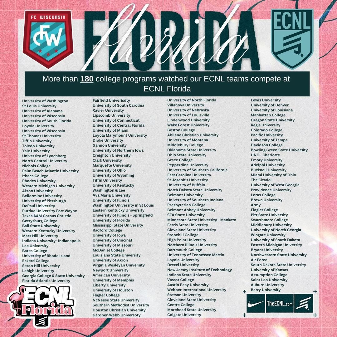 AlianaBanner's tweet photo. Thank you to  the coaches that traveled to watch all of the amazing athletes at the ECNL Florida Showcase! @FCW_ECNL @ECNLgirls @TheECNL @ImYouthSoccer @ImCollegeSoccer @TheSoccerWire @PrepSoccer https://t.co/9B7duT2nwV