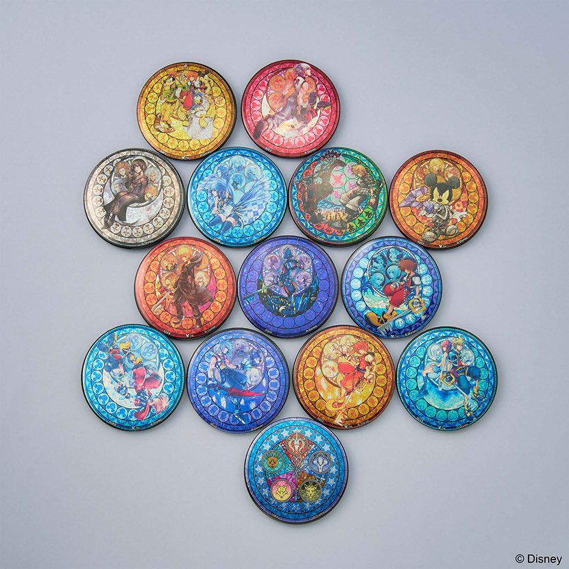 aitaikimochi's tweet photo. The Kingdom Hearts Dive to the Heart stained glass art is back as large holographic can badges this time around, releasing April 26th, 2025! 👑❤️ https://t.co/HoU58zp7Se