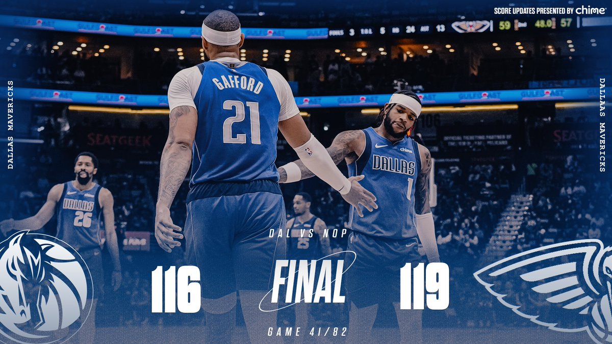dallasmavs's tweet photo. Final from New Orleans.

@Chime // #MFFL https://t.co/oCS6a9wAiP