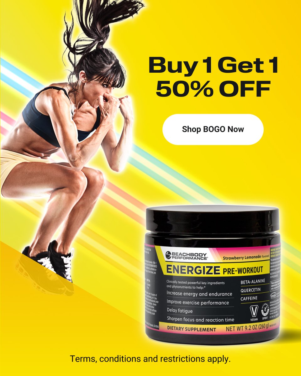 livefitnessnow's tweet image. ⚡️ Power Up Your Workouts! ⚡️
Energize Pre-Workout is the perfect boost to crush every session! 💪🔥 For a limited time, Buy One, Get One 50% OFF!
bodi.pxf.io/c/1142208/2390…
Fuel your energy, focus, and performance. Let’s GO! 🚀 👉
#Energize #PreWorkoutBoost #BOGO50 #FitnessFuel