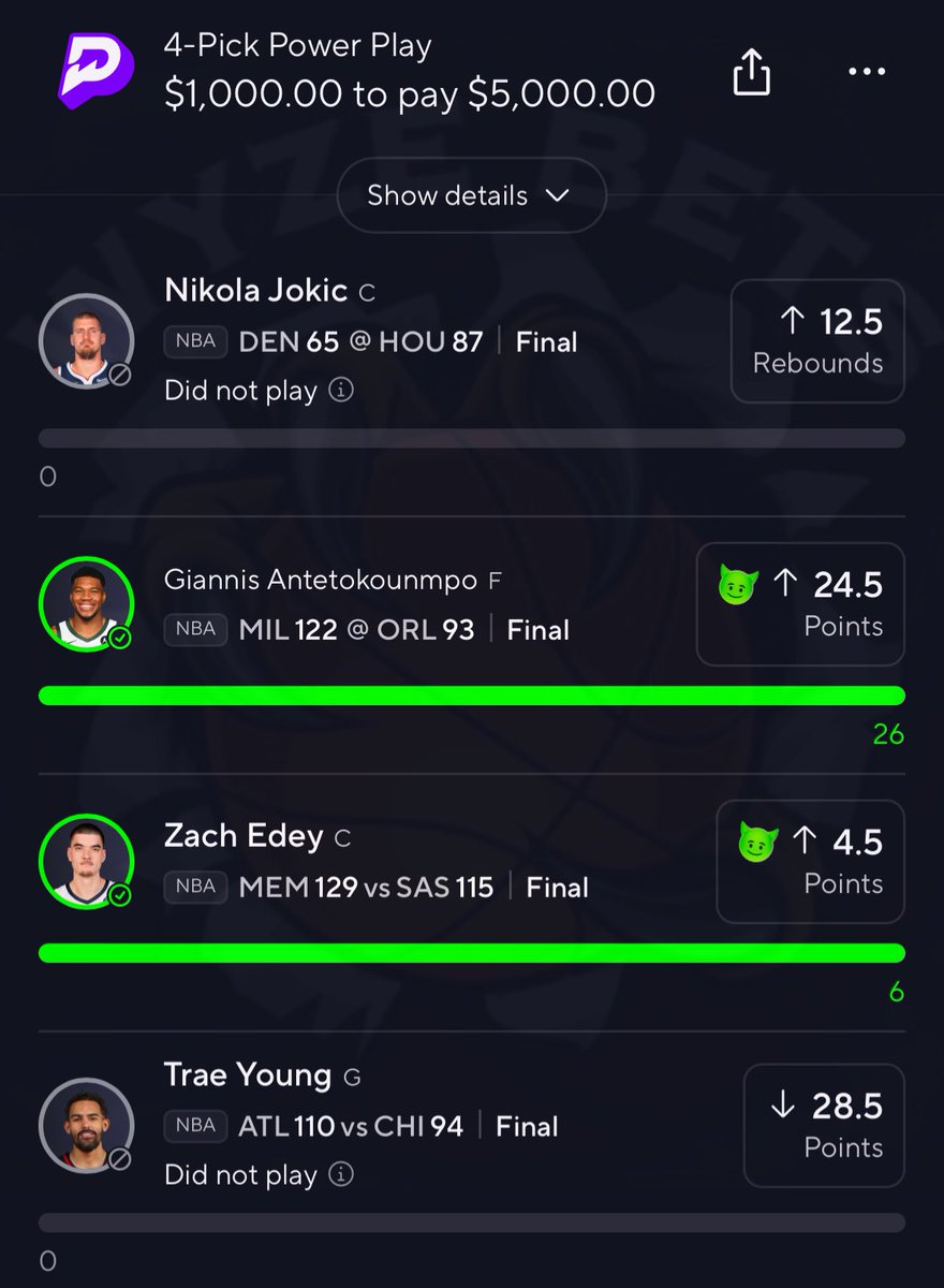 𝗕𝗟𝗘𝗦𝗦𝗜𝗡𝗚 a 𝗙𝗢𝗟𝗟𝗢𝗪𝗘𝗥 WHO LIKES/RT’s RN❤️👇

Wasn’t $5,000 but I’ll take the profit 💰❤️

POSTED IN DUBCLUB 📲 💰

#GamblingX | #PrizePicks 🫳
