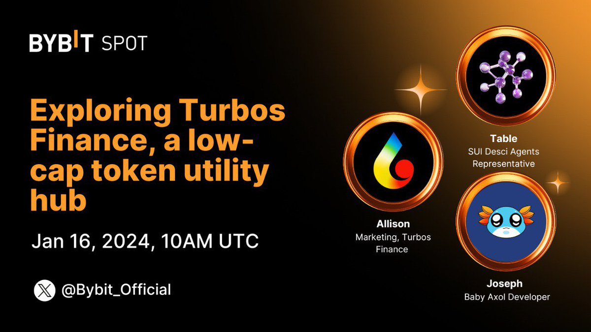 🔥 Turbos Finance AMA
 📅 Jan 16, 2024 | ⏰ 10 AM UTC

Explore how this low-cap utility hub is shaping the Memecoin &amp; AI ecosystem on Sui!

🎁 $500 for 50 Winners! 1️⃣ Follow <a href="/Turbos_finance/">Turbos Finance</a> &amp; <a href="/Bybit_Official/">Bybit</a> 2️⃣ ❤️ &amp; RT &amp; Drop your SUI wallet here:

i.bybit.com/e1abfXo

🎉