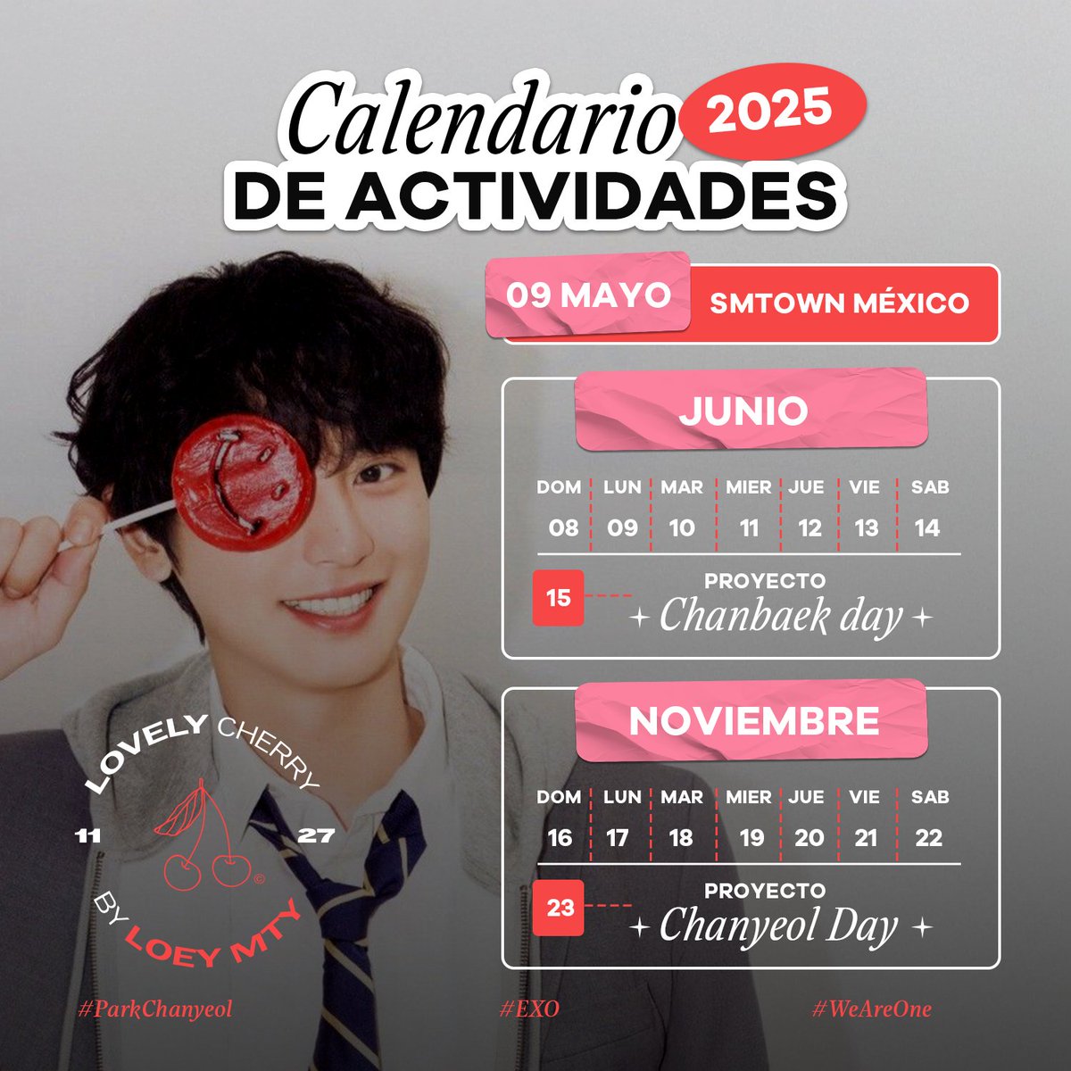 lovelycherrymty's tweet photo. 🍒 𝒀𝒆𝒐𝒍𝒎𝒂𝒆 🍒 ¡Finalmente te traemos el itinerario que tenemos planeado para ustedes en éste año!
Recuerda seguirnos que estaremos subiendo información de los eventos~
¡Esperamos contar con su apoyo en éste nuevo año lleno de eventitos! 🫶🏻
#Chanyeol #찬열 #LoeyMTY https://t.co/FMFAK9h6Zn
