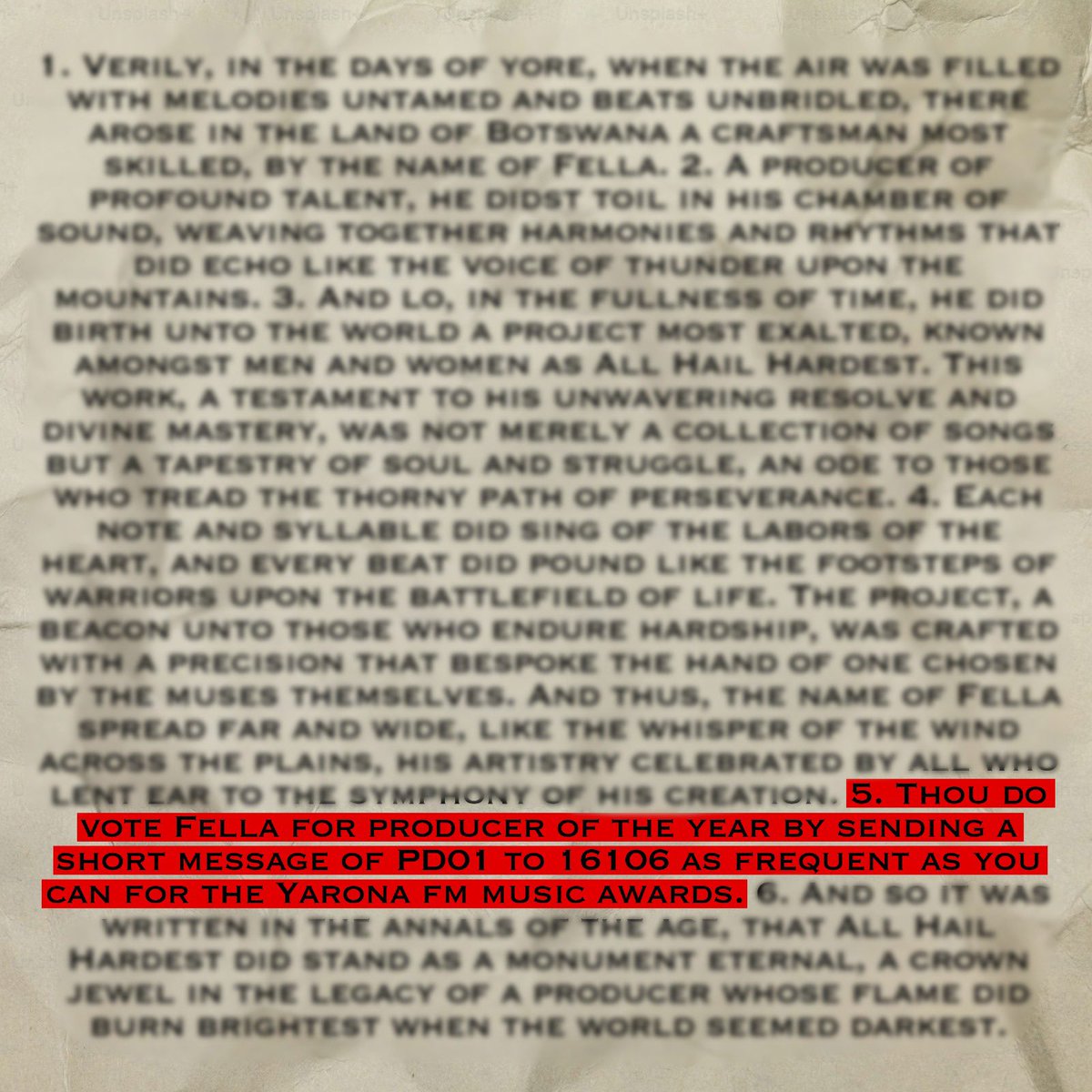 A new day to continue to vote Fella for producer of the year at the Yamas Nine, sms the code PD01 to 16106 as may times as you can today. Otherwise feel free to send orange airtime to 75 084 830 so we vote on your behalf if you have a busy day.

#Hardestworking 🦍‼️