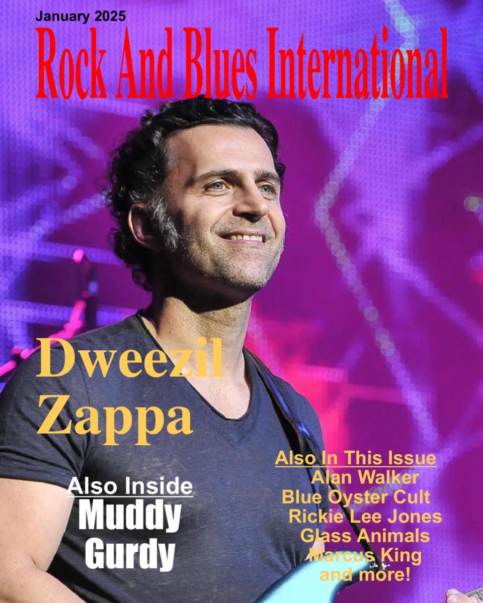 RockBluesIntl's tweet photo. JANUARY FEATURE: DWEEZIL ZAPPA Returns to Stage with Milestone Celebration of Father's Legacy! 
Also in this issue: Alan Walker, Blue Oyster Cult, Rickie Lee Jones, Glass Animals, Marcus King and more!
𝐆𝐄𝐓 𝐘𝐎𝐔𝐑 𝐅𝐑𝐄𝐄 𝐒𝐔𝐁𝐒𝐂𝐑𝐈𝐏𝐓𝐈𝐎𝐍: https://t.co/DMNkveQBhX https://t.co/TotU87NsJX