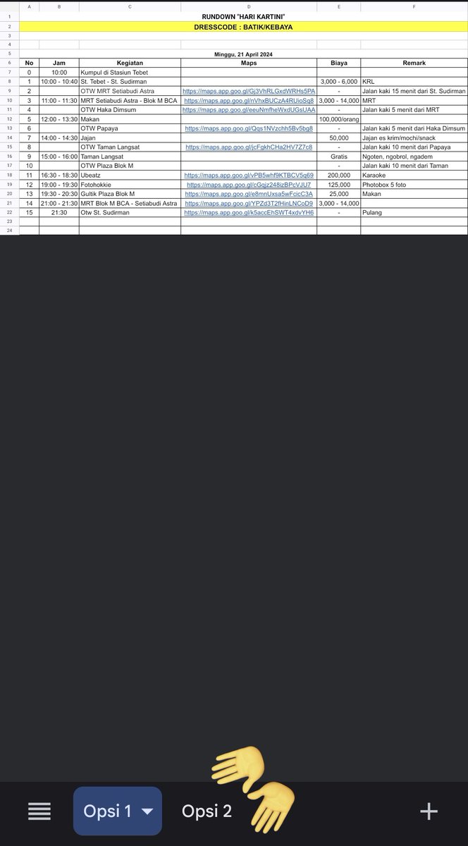 _____pratiwi's tweet image. pernah ga lu ke blok m pake rundown, dress code, rincian pengeluarannya pula kaya gini 😭 bahkan ada 2 opsi WKWKWKWK udah kaya family gathering RT, tapi bersyukur punya temen yang hidupnya tertata walaupun hidup gue masih berantakan