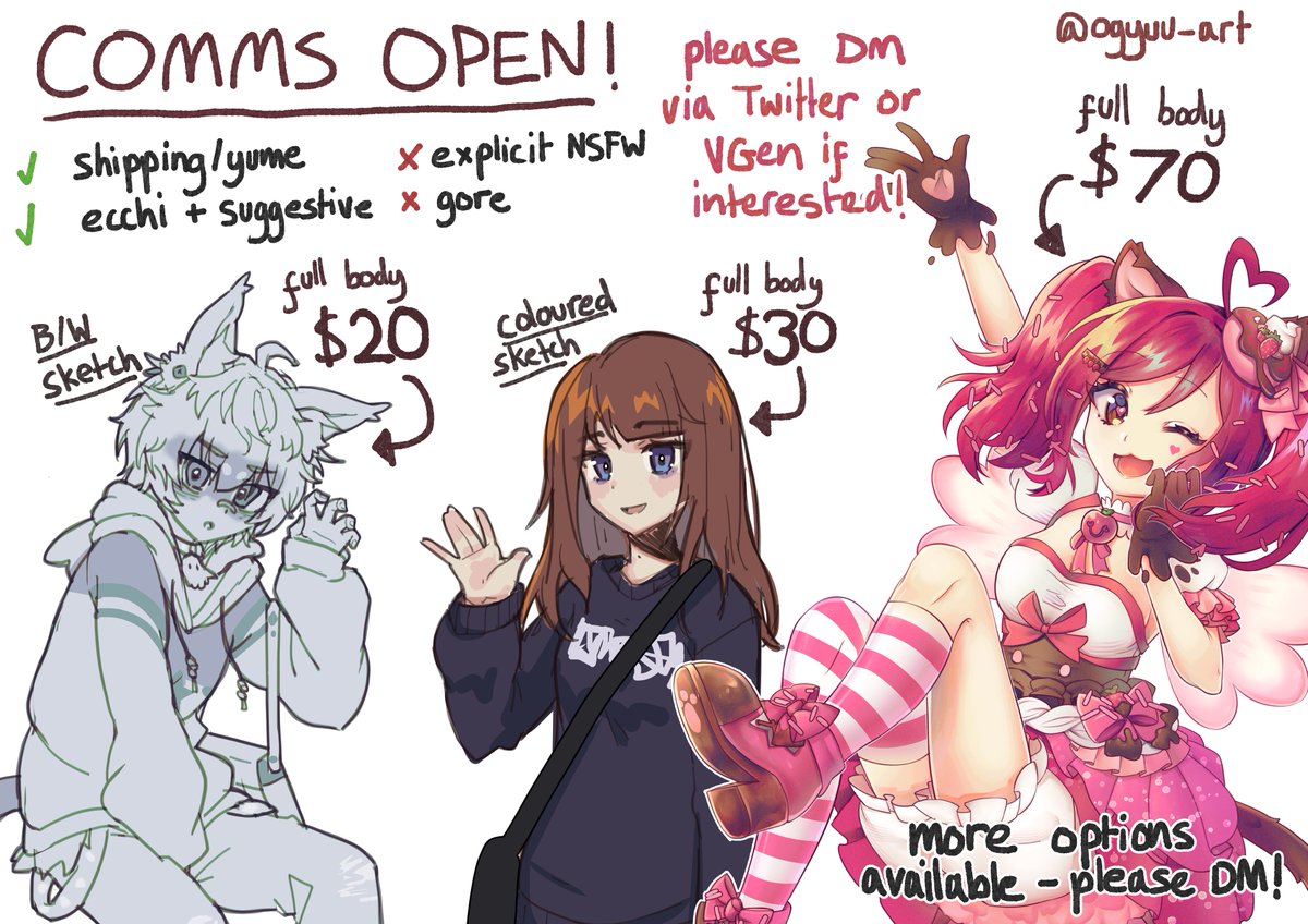 ogyuu_art's tweet image. updated my comms sheet! please DM me here or order through VGen if interested, thank you!!~
♡ and ↻ are appreciated! 🫶
#VGen #VGenOpen #commissionsopen