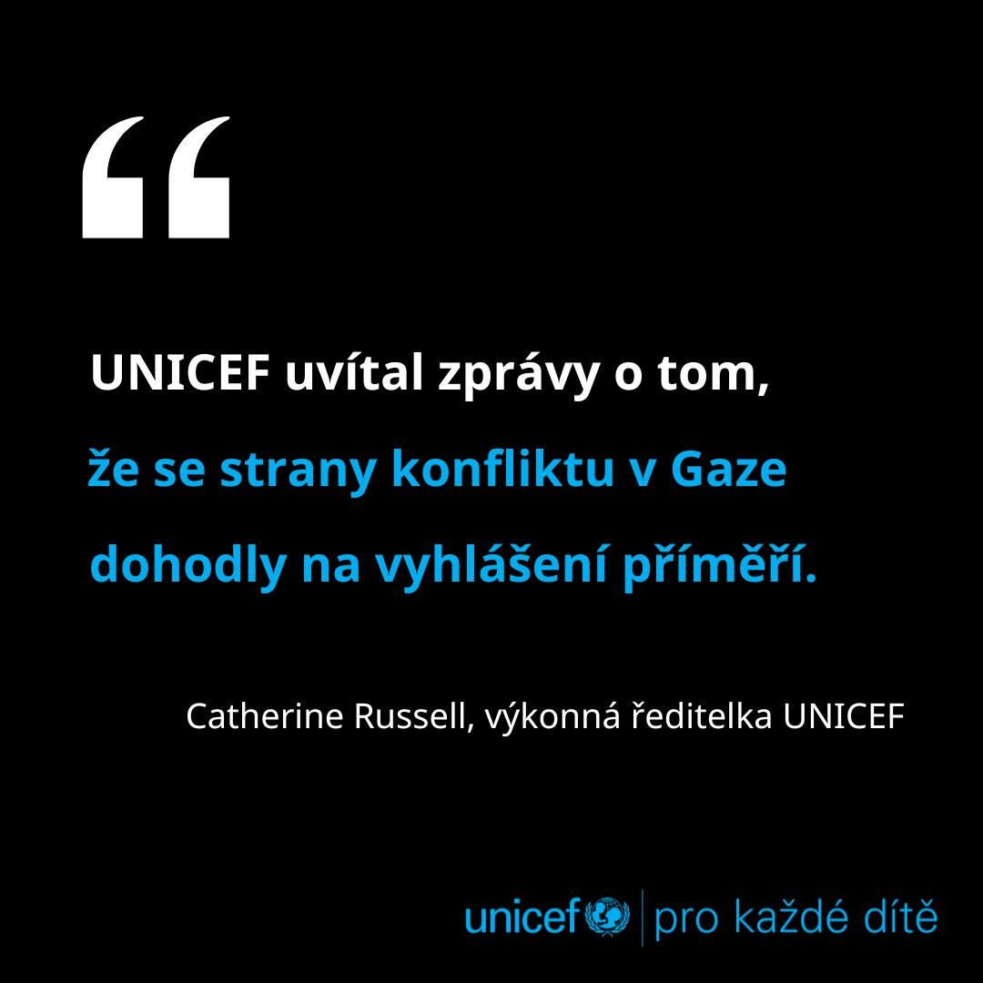 Výkonná ředitelka Catherine Russell k vyhlášení příměří v Pásmu Gazy: "UNICEF uvítal zprávy o vyhlášení příměří." Více zde ➡️ loom.ly/VBD-m0s