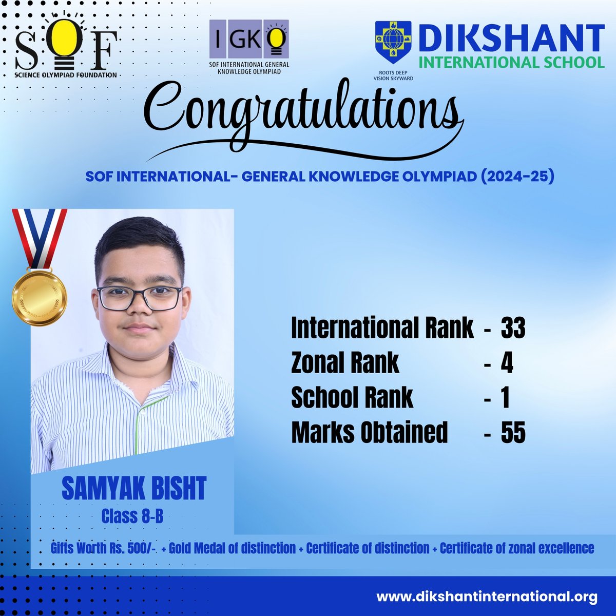dishaldwani's tweet image. Global Knowledge Champions Shine!

We are delighted to announce the impressive results of our students in the SOF International General Knowledge Olympiad (IGKO) 2024-25!

#dikshantinternationalschool #Haldwani #sofolympiad #IGKO #achievement #proudmoment #Congratulations