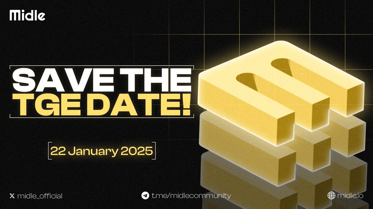 midle_official's tweet photo. $MIDLE TGE date is officially set for 22 January 2025! 🎉

Mark your calendars, set your timers – the countdown has begun! ⏳ https://t.co/ep0JREzbqs