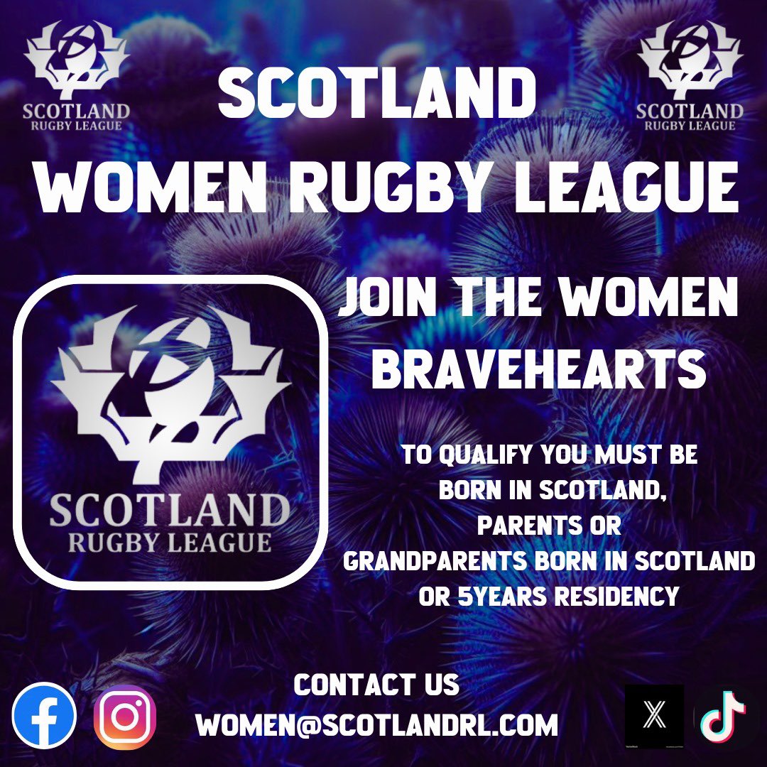 scotlandrl's tweet photo. 🏴󠁧󠁢󠁳󠁣󠁴󠁿🏉Introducing 
Scotland Women's 
International Rugby League 🏴󠁧󠁢󠁳󠁣󠁴󠁿🏉

Do you play Rugby in the UK, do you qualify for Scotland? 

 Click the link to register your interest  

https://t.co/QCGPdtxQwR

Any questions please contact  women@scotlandrl.com https://t.co/oRAactAM21