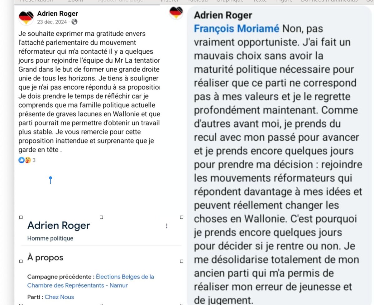 #ChezNousauMR (1)/ Où l'on découvre ici que c'est carrément un attaché parlementaire -visiblement très proactif- du #MR qui démarche et incite l'ex-tête de liste du parti d'extrême-droite à #Couvin à rejoindre le parti de <a href="/GLBouchez/">Georges-L BOUCHEZ</a>. Et cette « proposition inattendue et